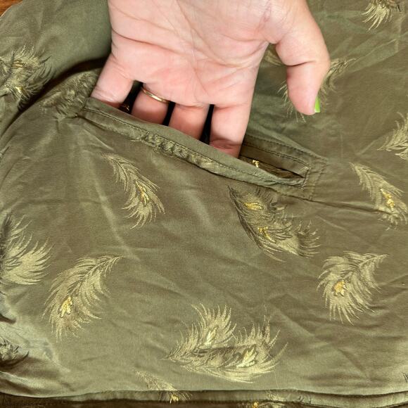 Mureli VINTAGE 100% Silk Green Gold Leaf design jacket & pant windsuit MEDIUM - Picture 7 of 13